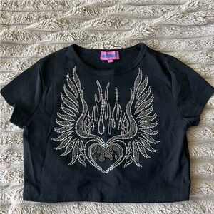 Black Rhinestone Winged Heart Edikted Tee